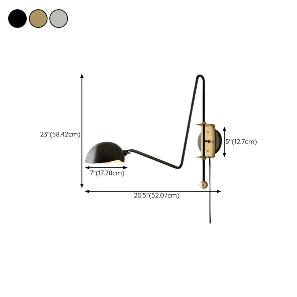 Industrial Dome-Shaped Swing Arm Wall Light for Bedroom Decor