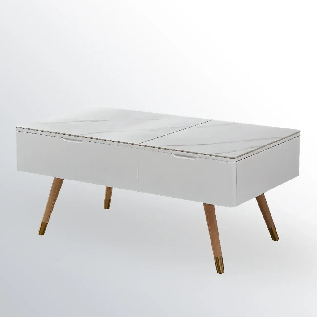 4-Legs Modern Wood White Lift-top Coffee Table with Storage