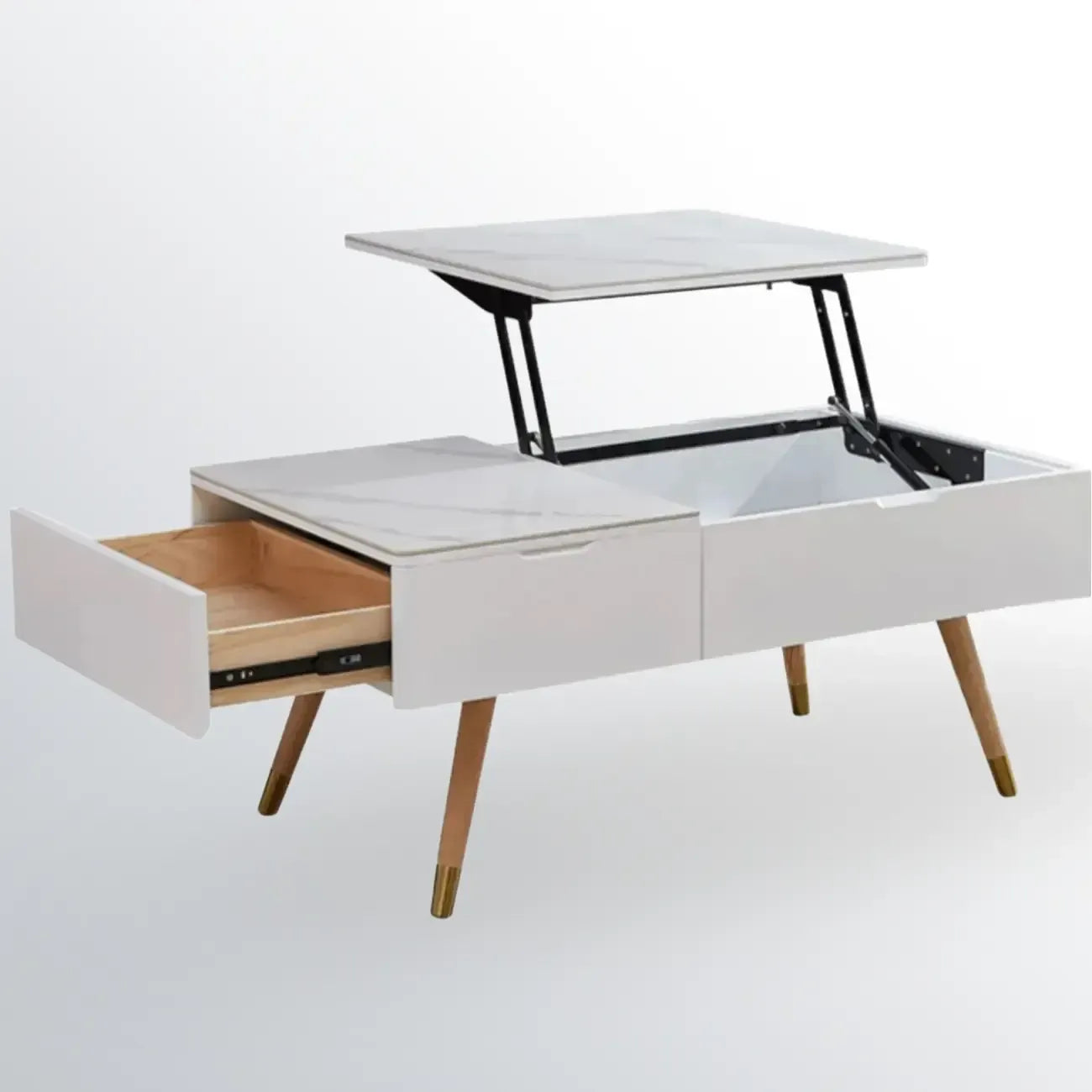 4-Legs Modern Wood White Lift-top Coffee Table with Storage