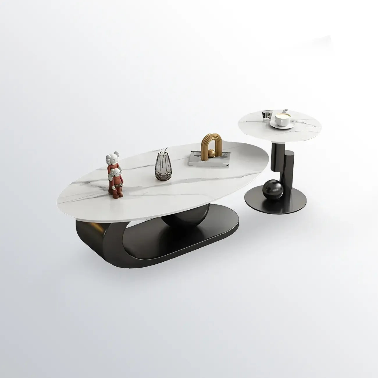 Modern Metal White Stone Oval Coffee Table for Home