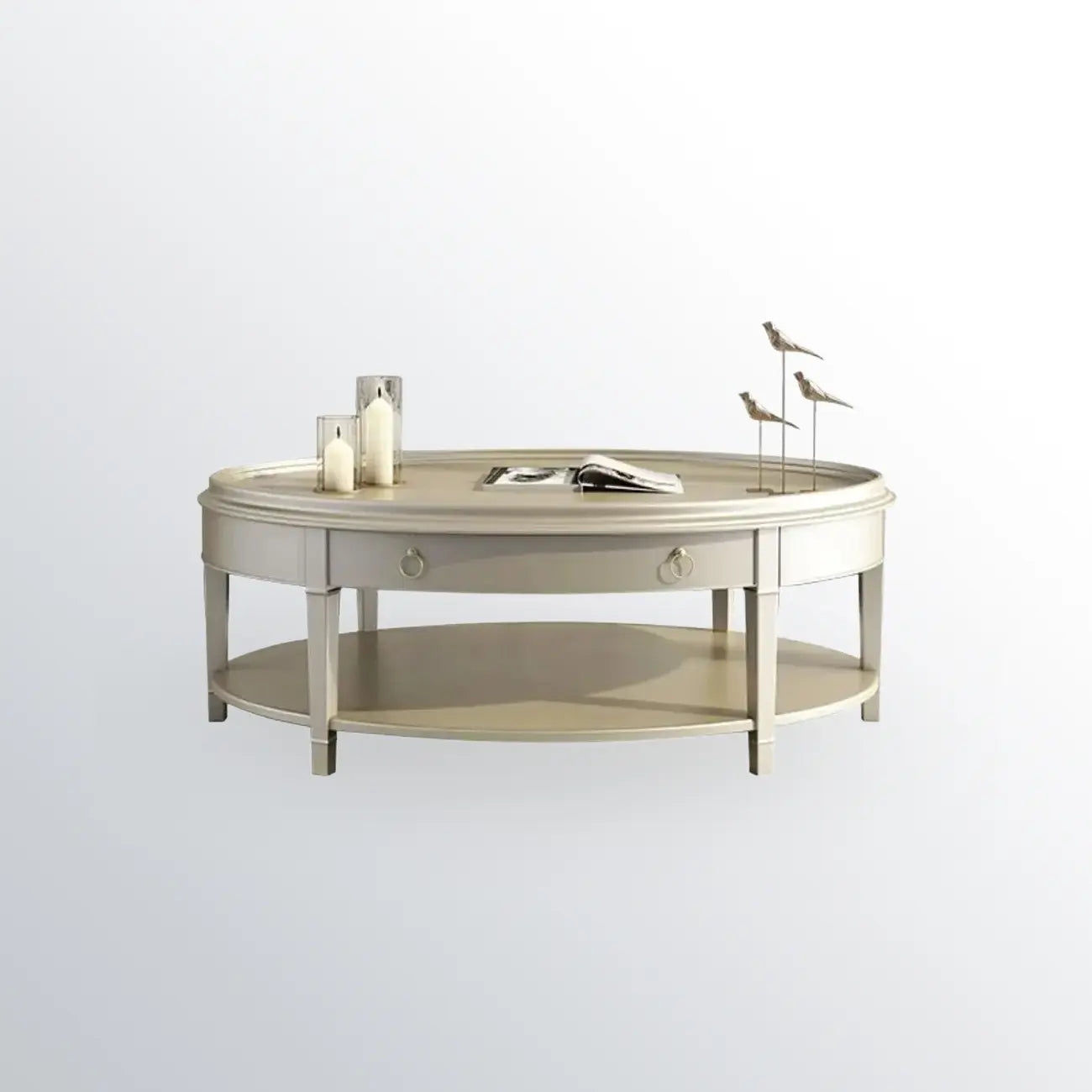 Luxury Oval Wood Coffee Table with Drawer for Living Room