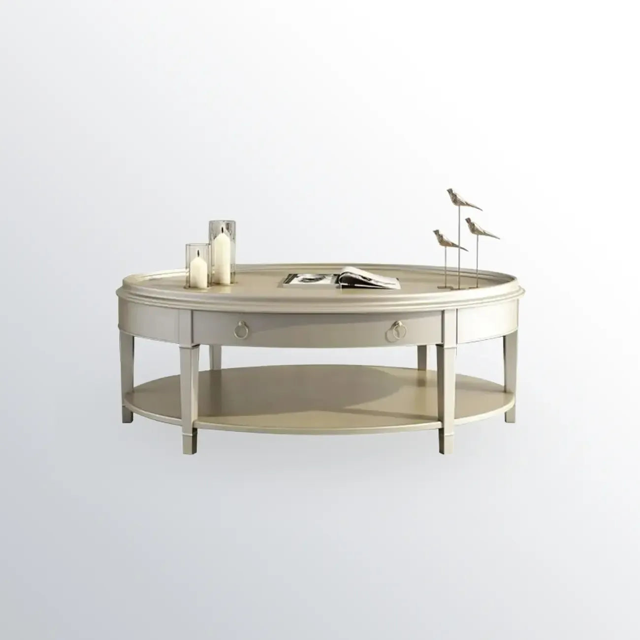 Luxury Oval Wood Coffee Table with Drawer for Living Room