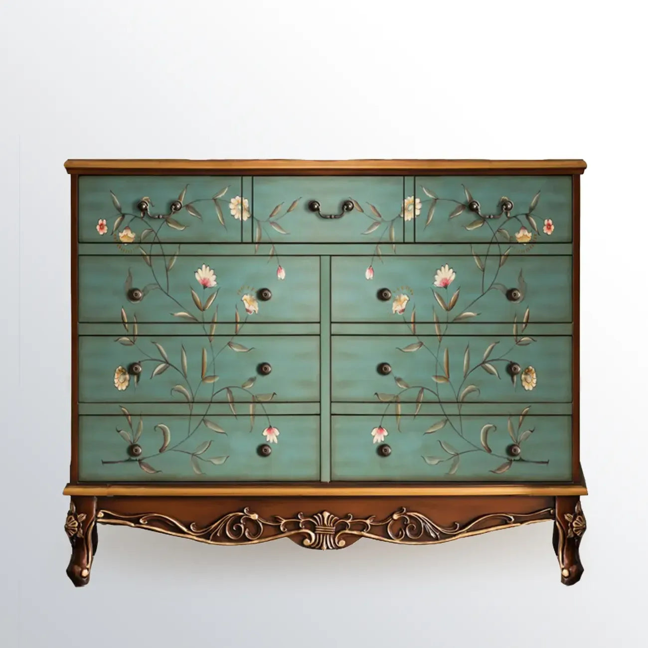 Rustic Wooden Floral Cabinet for Home with 3/5/9 Drawers