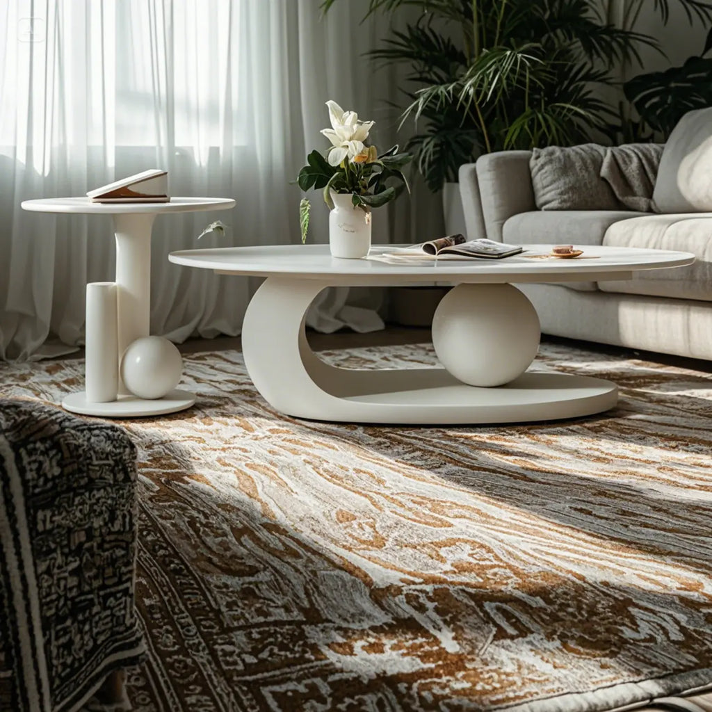 Modern Metal White Stone Oval Coffee Table for Home