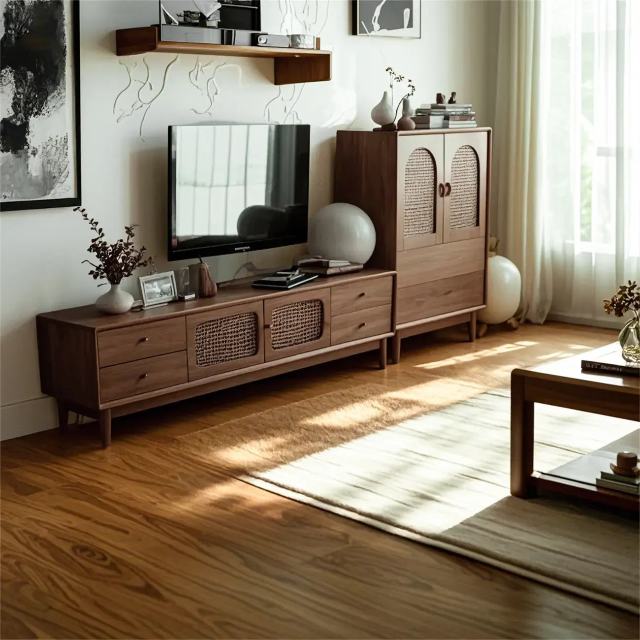 Vintage Brown Wooden TV Stand with 2-Drawers for Living Room