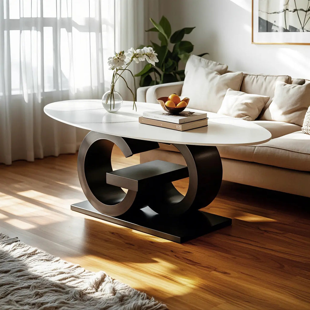 Modern White Oval Coffee Table with Unique Style
