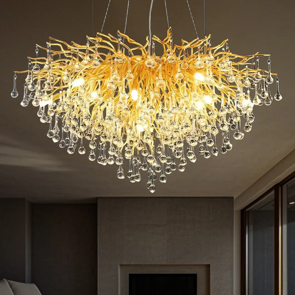 Modern Crystal Chandelier with Gold Branches for Dining Room