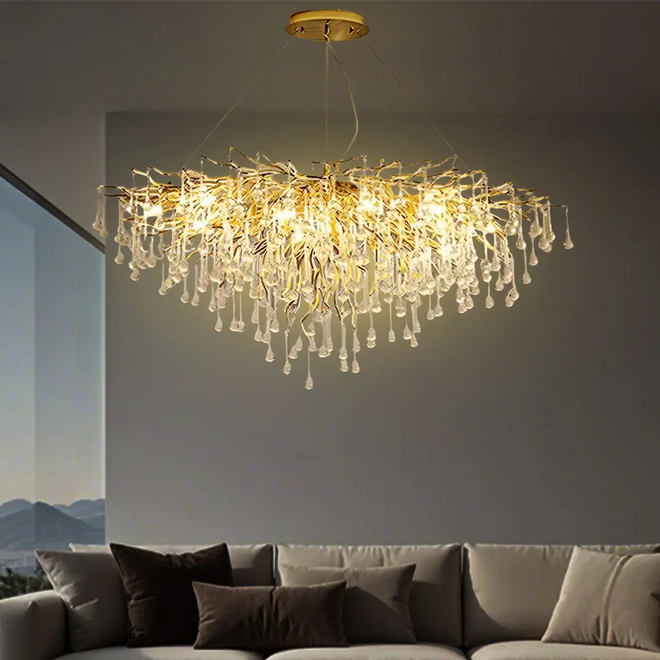Modern Crystal Chandelier with Gold Branches for Dining Room