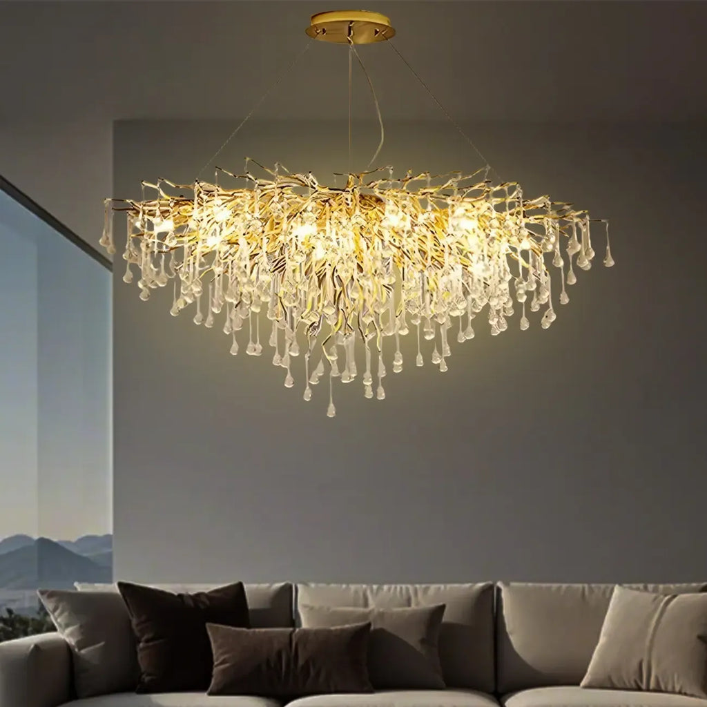 Modern Crystal Chandelier with Gold Branches for Dining Room