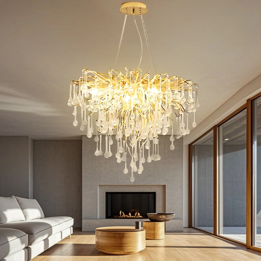 Modern Crystal Chandelier with Gold Branches for Dining Room