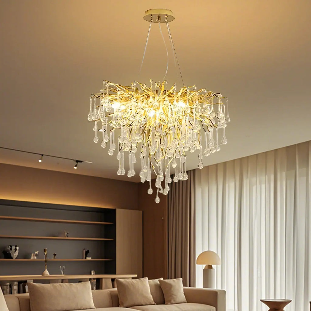 Modern Crystal Chandelier with Gold Branches for Dining Room