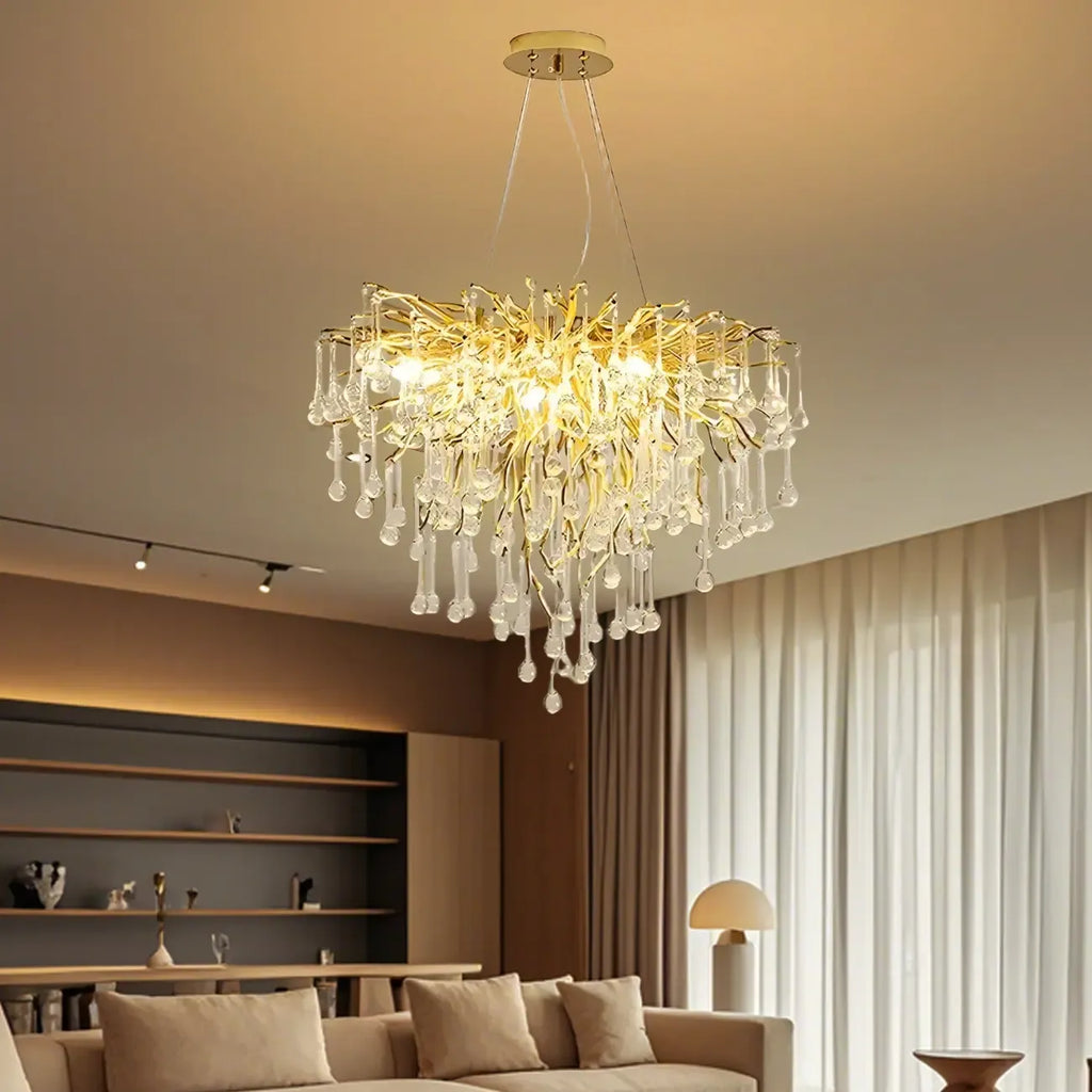 Modern Crystal Chandelier with Gold Branches for Dining Room