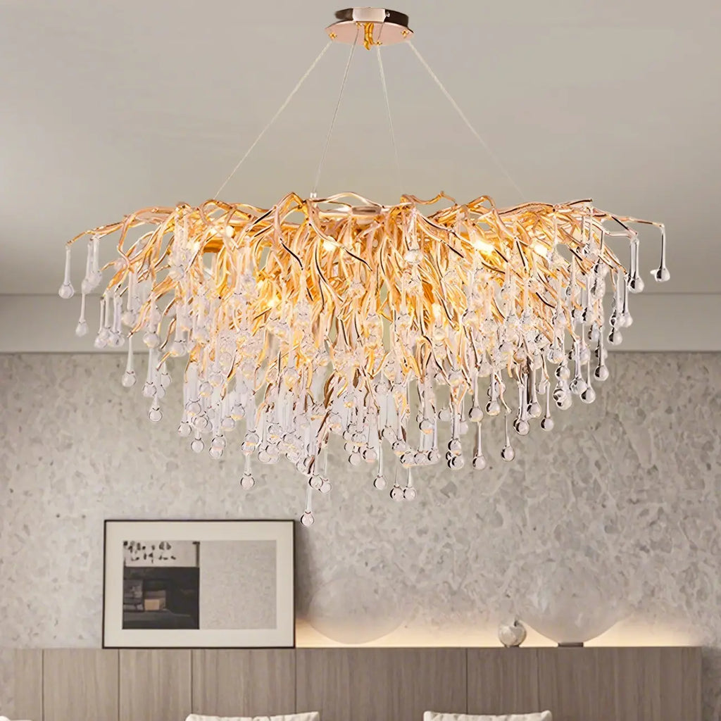 Modern Crystal Chandelier with Gold Branches for Dining Room