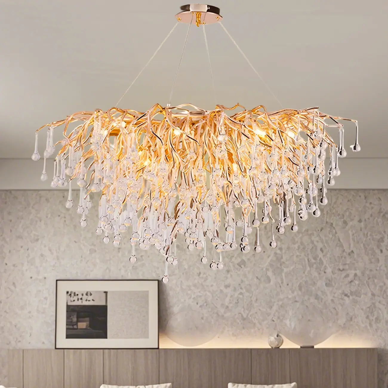 Modern Crystal Chandelier with Gold Branches for Dining Room