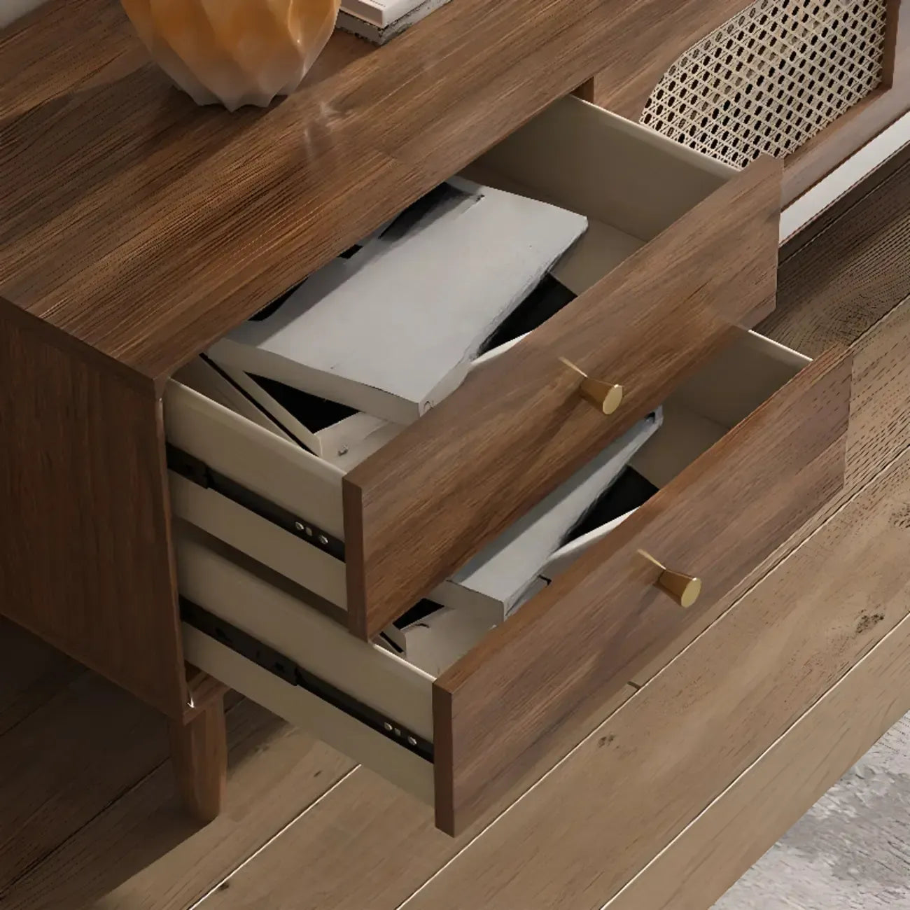 Vintage Brown Wooden TV Stand with 2-Drawers for Living Room