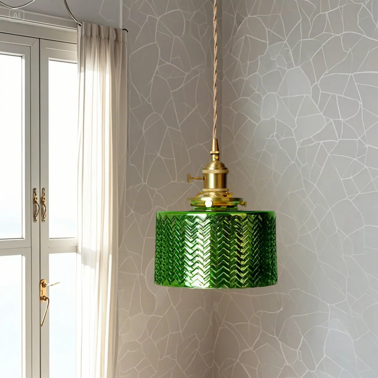 Vintage Green Stained Glass Pendant Light for Living Room
