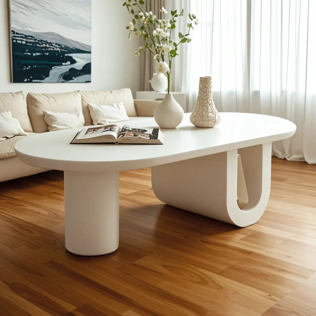Minimalist White Oval Coffee Table with Storage for Indoor Use