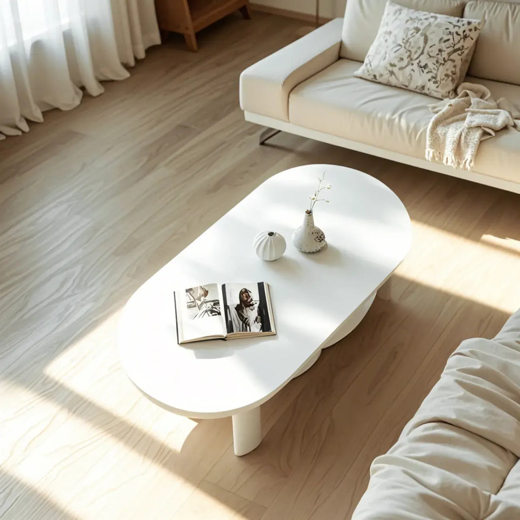 Minimalist White Oval Coffee Table with Storage for Indoor Use