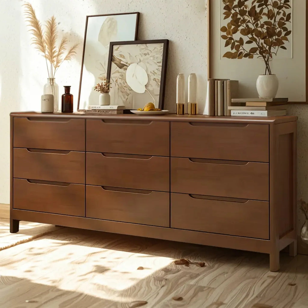 Horizontal Natural Rubberwood Dressers with 6-Drawer
