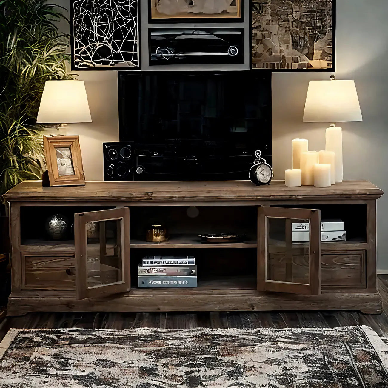 Classic Solid Wood Rectangular TV cabinet for Living Room