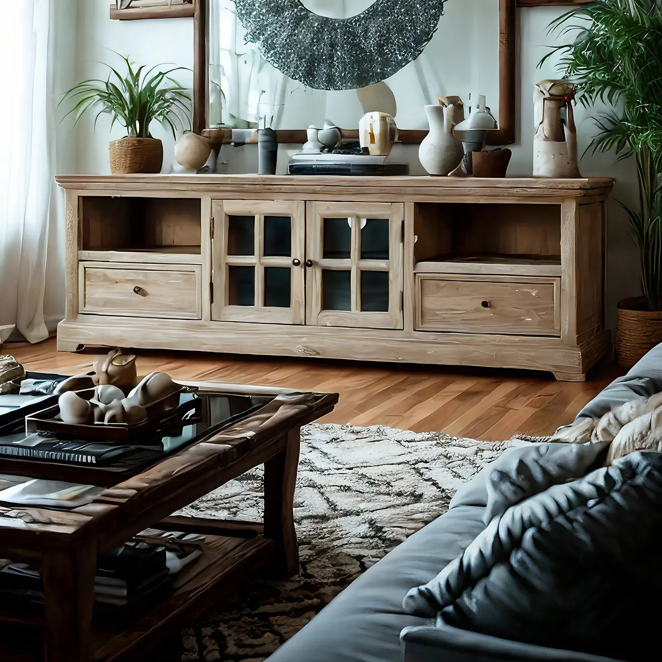 Classic Solid Wood Rectangular TV cabinet for Living Room