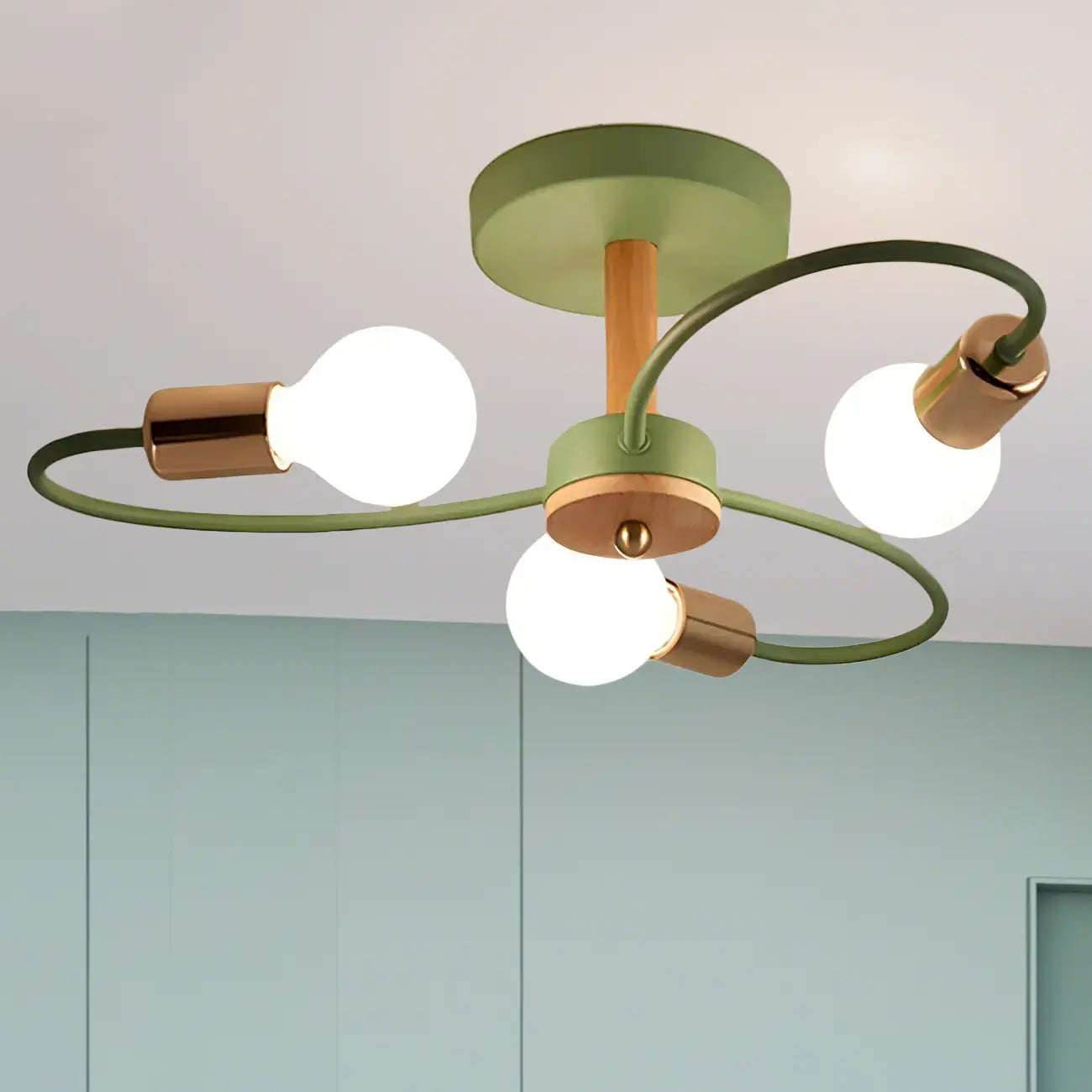 Modern Green Curved Sputnik Semi Flush Mount Ceiling Light