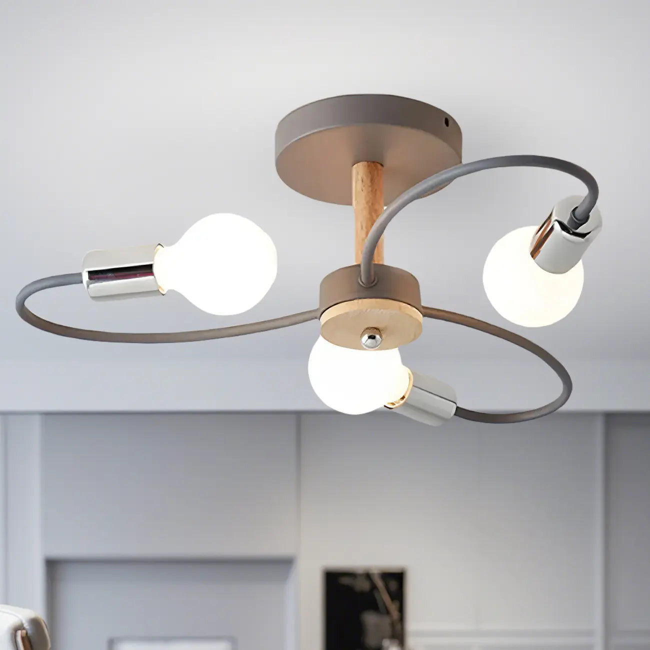 Modern Green Curved Sputnik Semi Flush Mount Ceiling Light