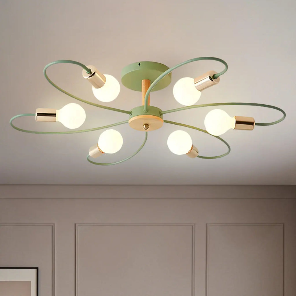 Modern Green Curved Sputnik Semi Flush Mount Ceiling Light