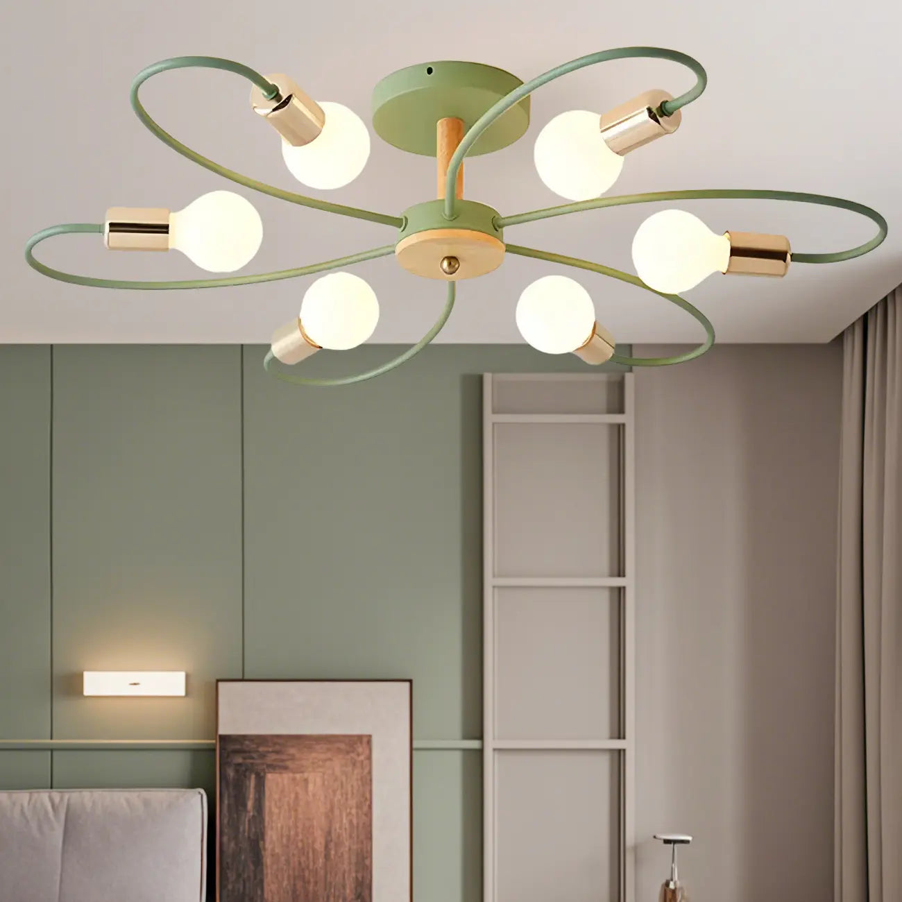 Modern Green Curved Sputnik Semi Flush Mount Ceiling Light