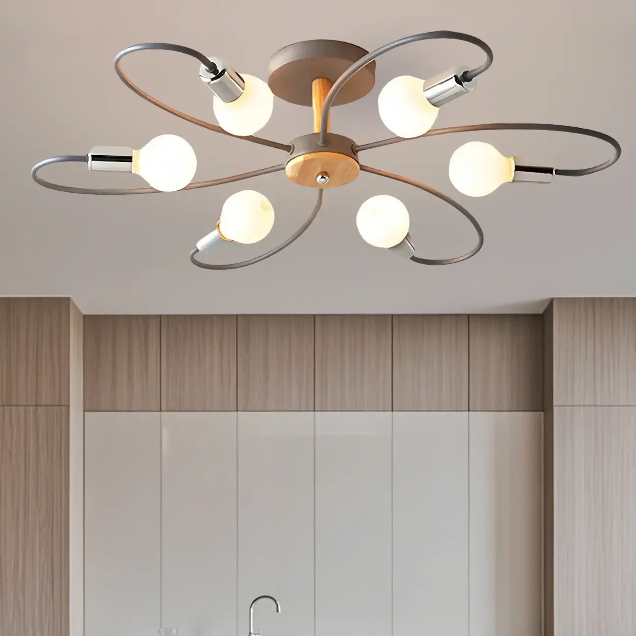 Modern Green Curved Sputnik Semi Flush Mount Ceiling Light