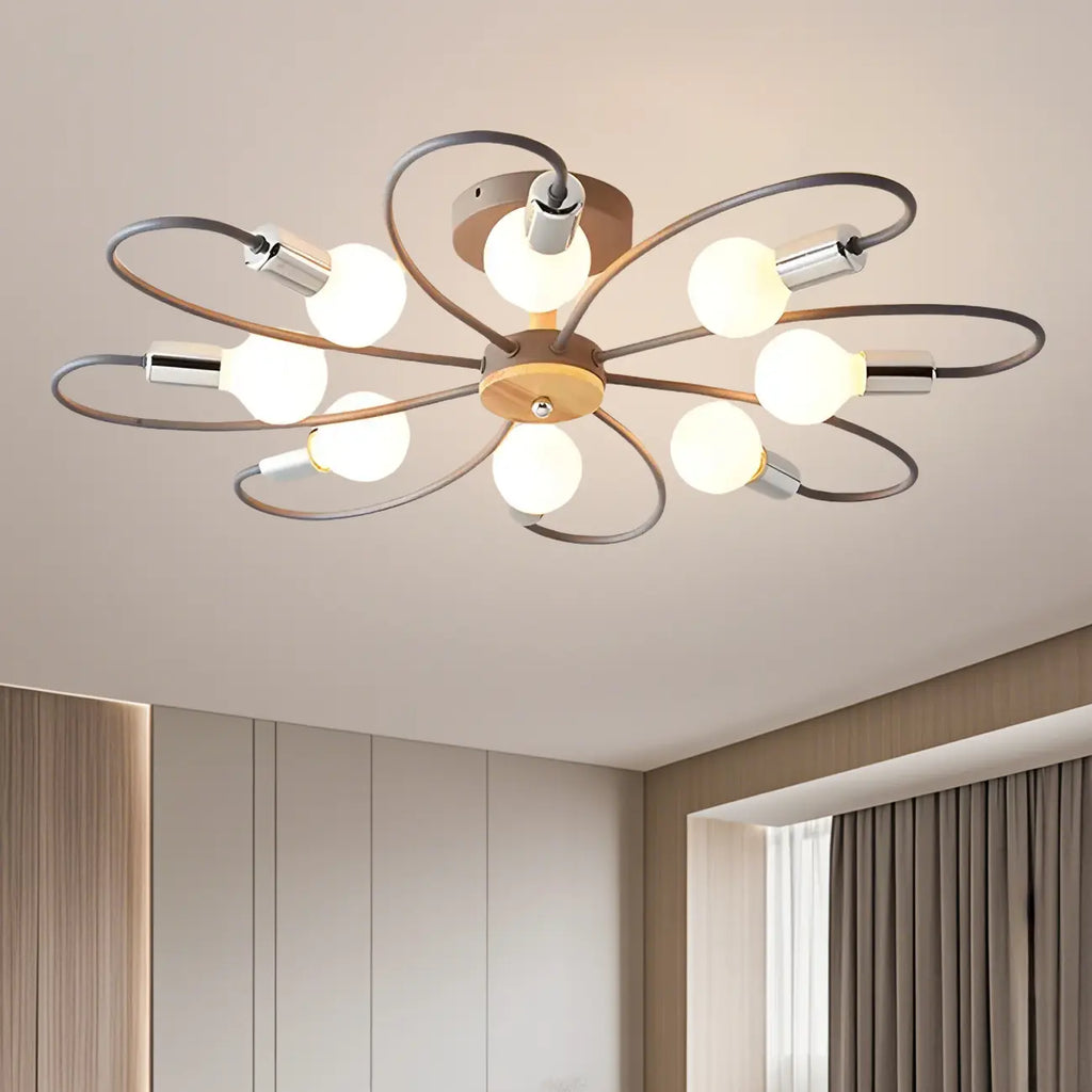 Modern Green Curved Sputnik Semi Flush Mount Ceiling Light