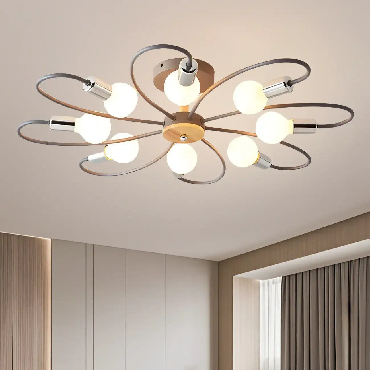 Modern Green Curved Sputnik Semi Flush Mount Ceiling Light