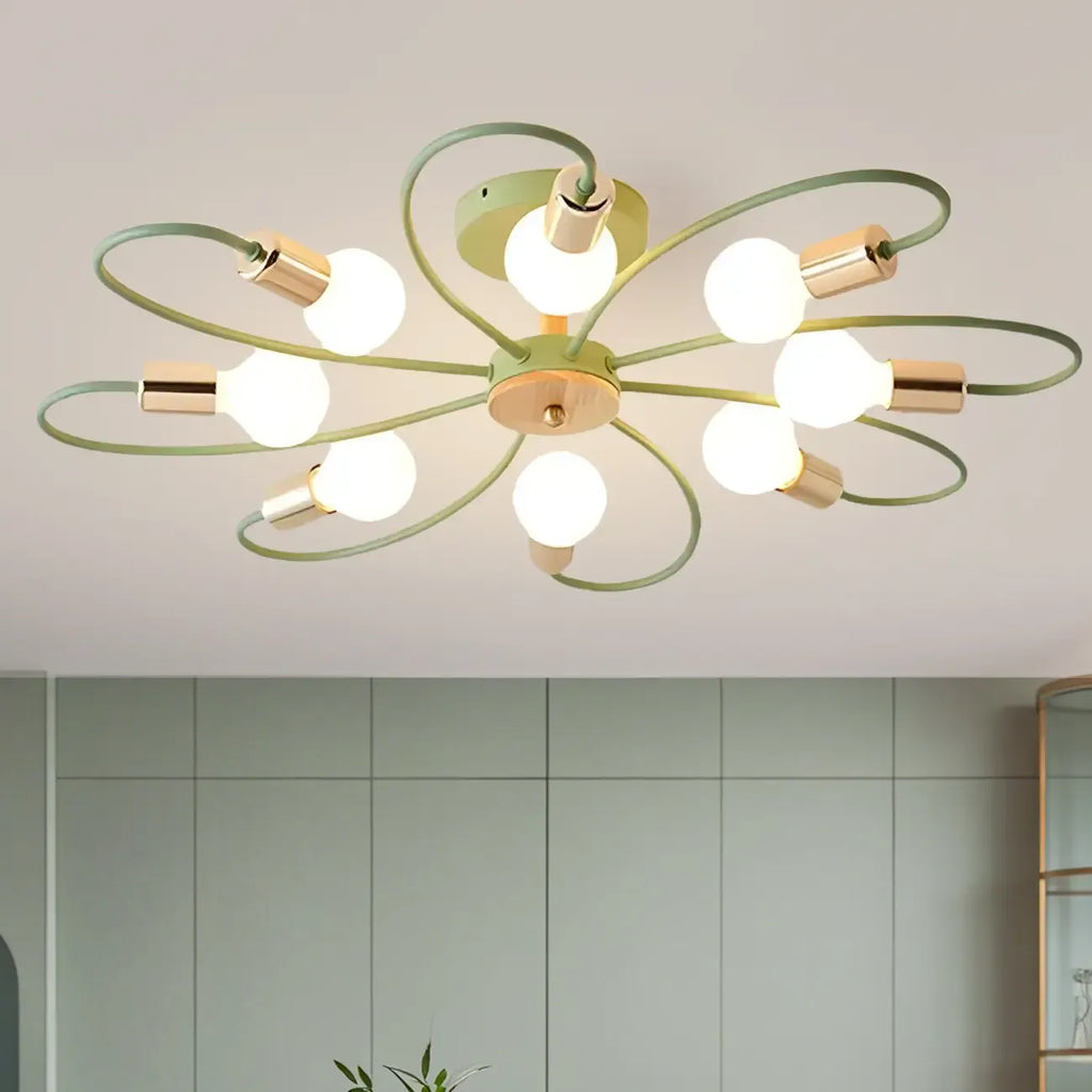 Modern Green Curved Sputnik Semi Flush Mount Ceiling Light