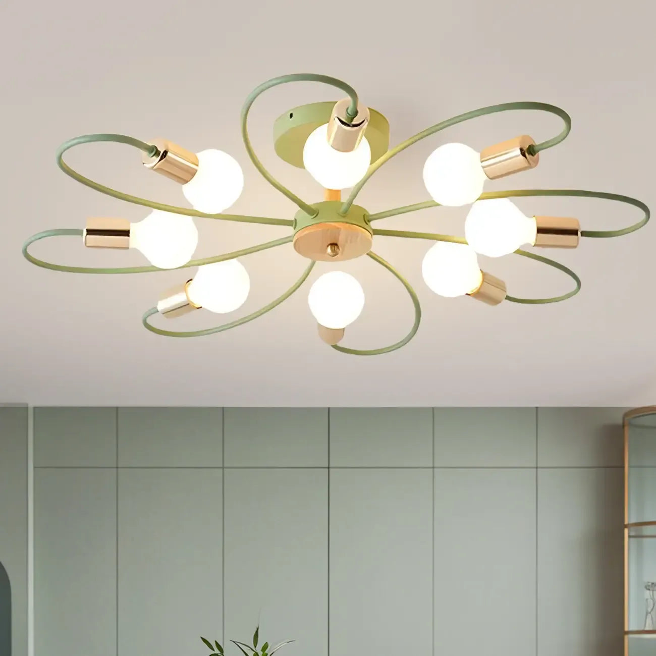Modern Green Curved Sputnik Semi Flush Mount Ceiling Light