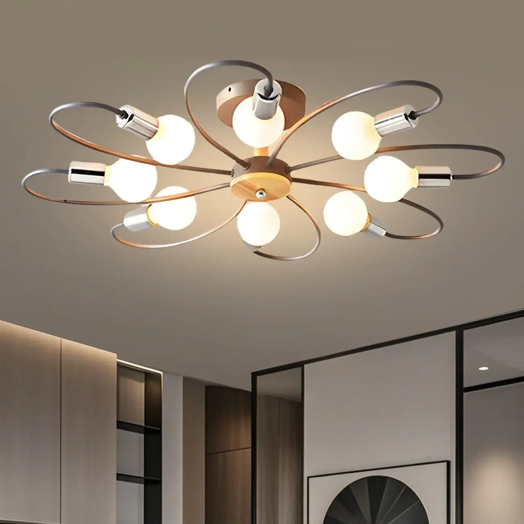 Modern Green Curved Sputnik Semi Flush Mount Ceiling Light