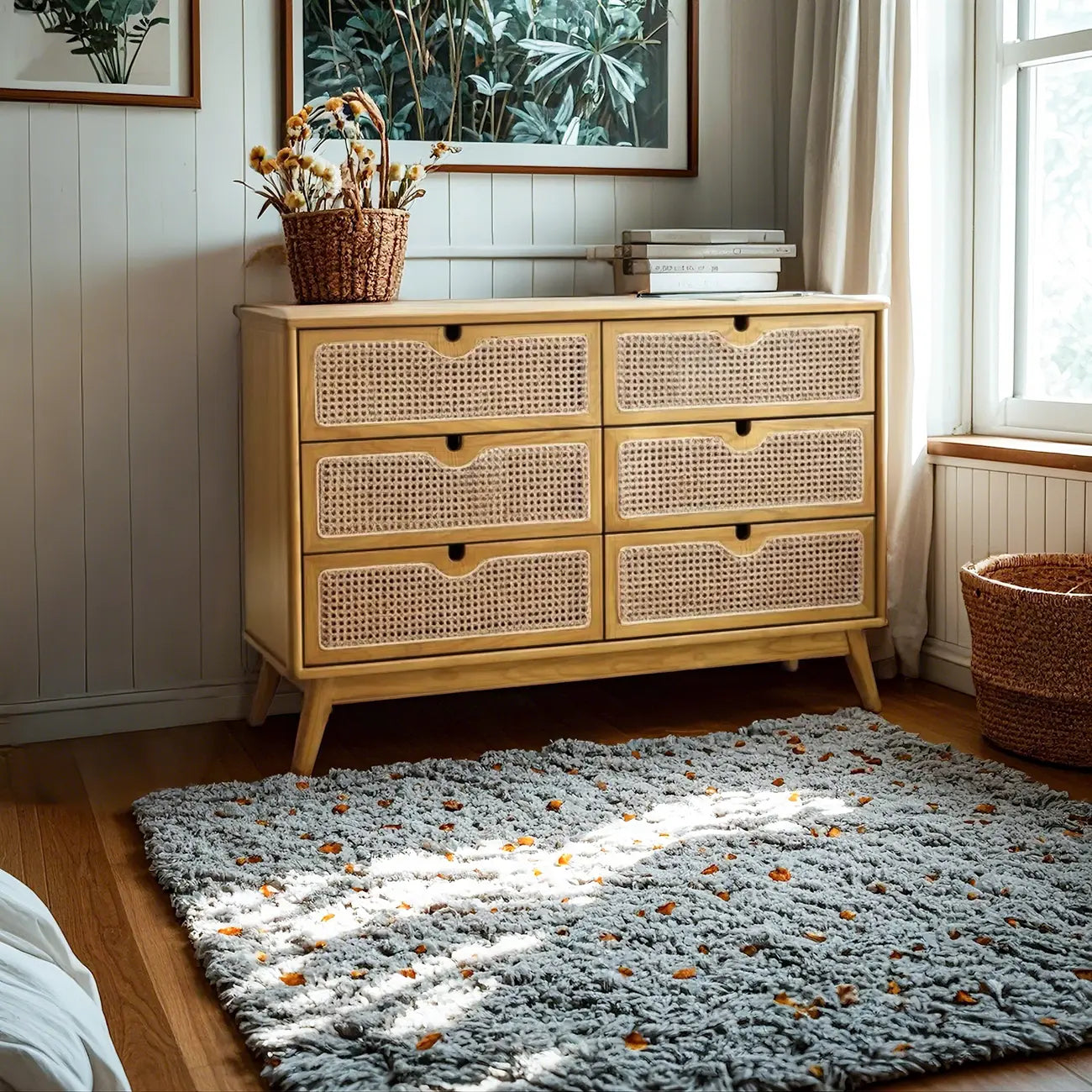 Tropical Natural Woven Double Layer Chest with 6-Drawers