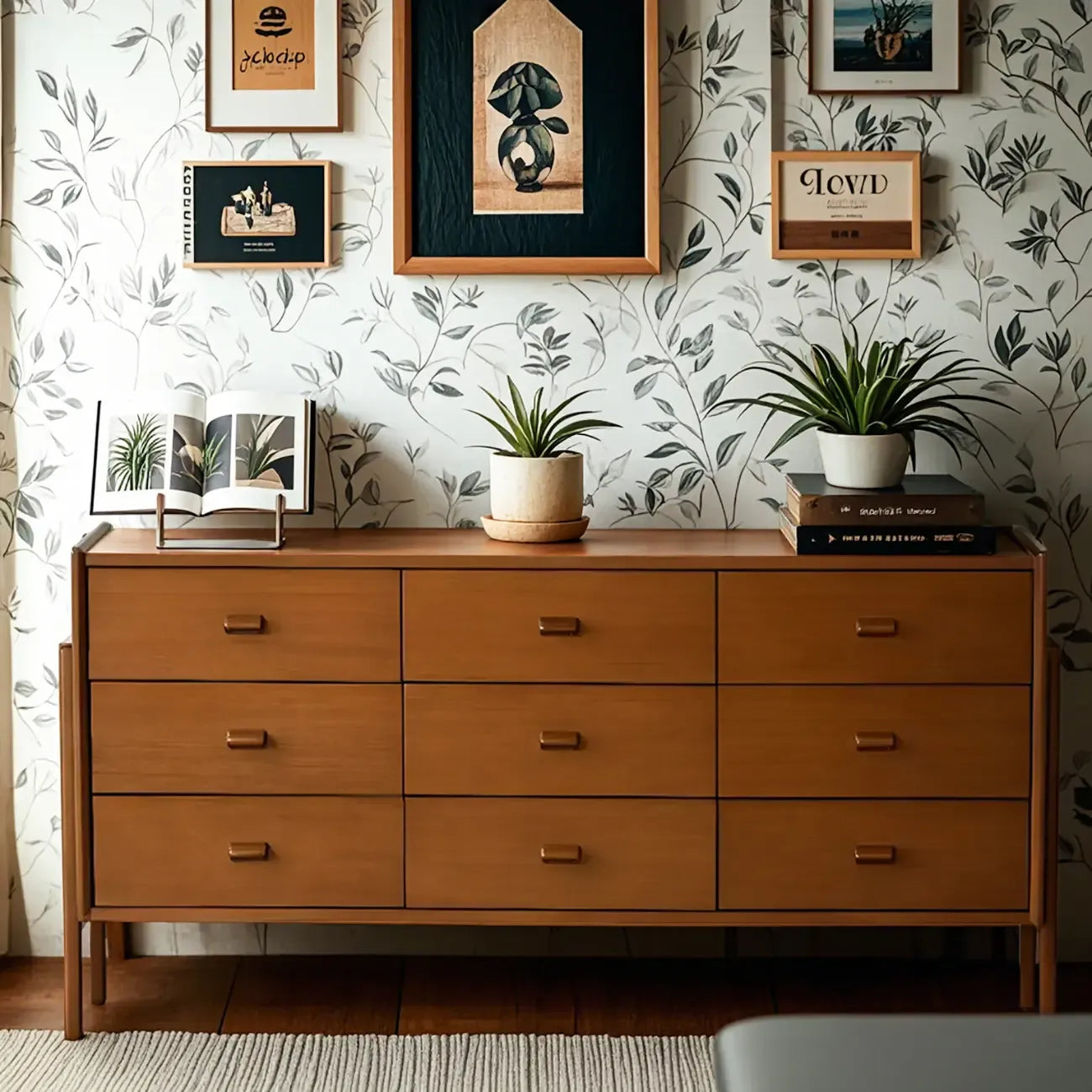Minimalist Brown Wooden Dresser with Drawers for Bedroom