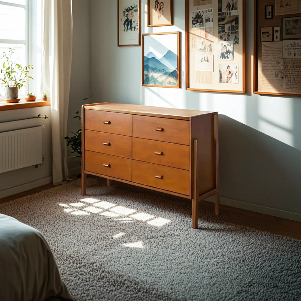 Minimalist Brown Wooden Dresser with Drawers for Bedroom