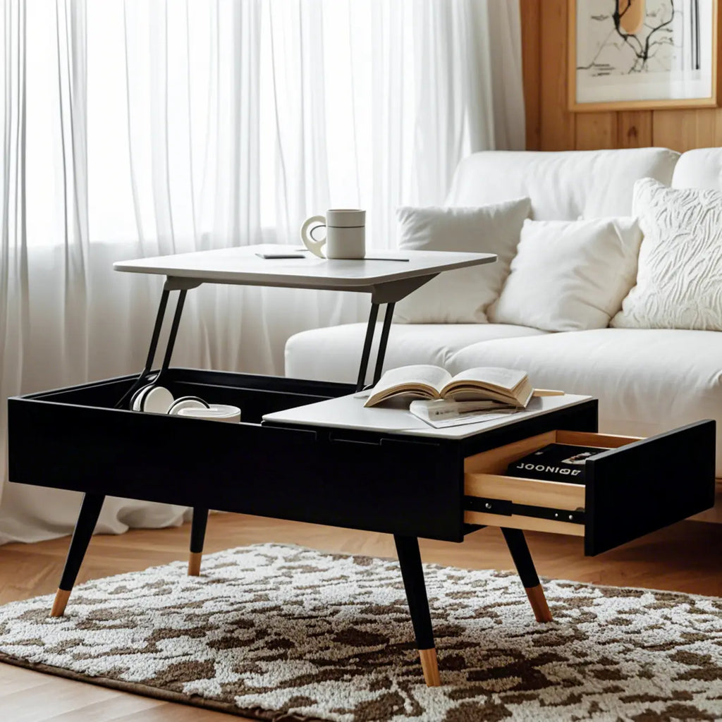 4-Legs Modern Wood White Lift-top Coffee Table with Storage