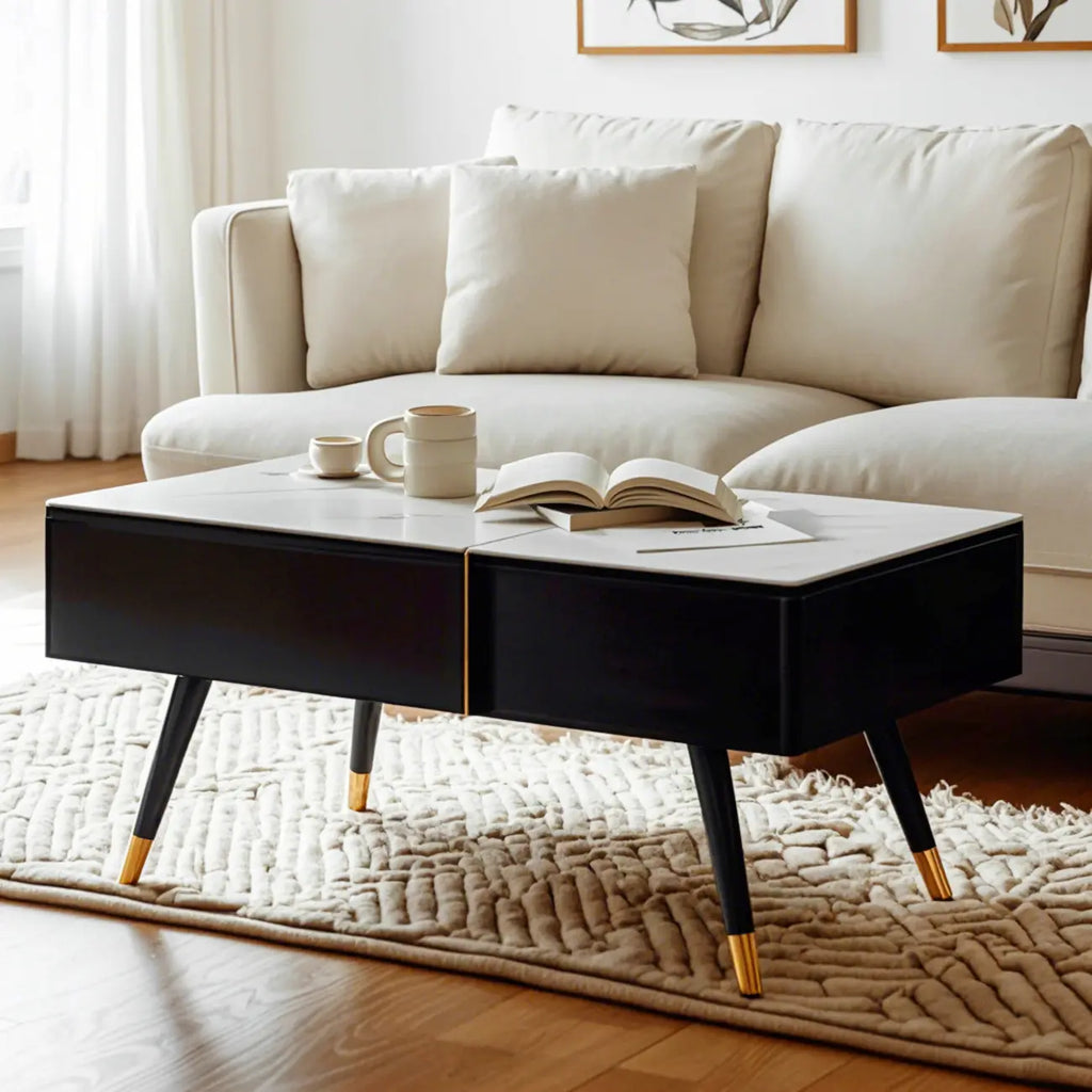 4-Legs Modern Wood White Lift-top Coffee Table with Storage