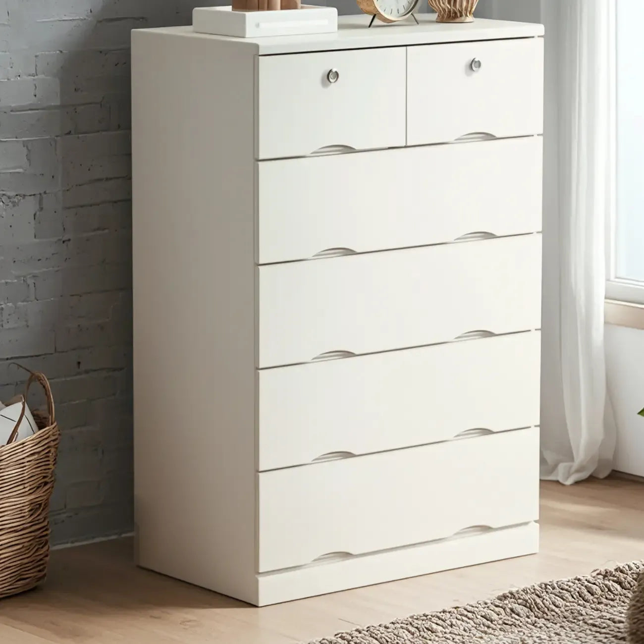 Classic White Wooden Dresser with Silent Drawers for Bedroom