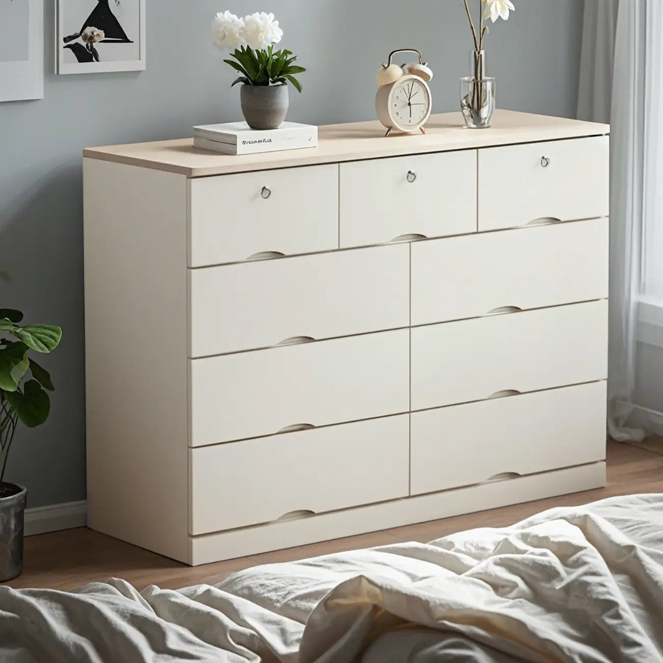 Classic White Wooden Dresser with Silent Drawers for Bedroom