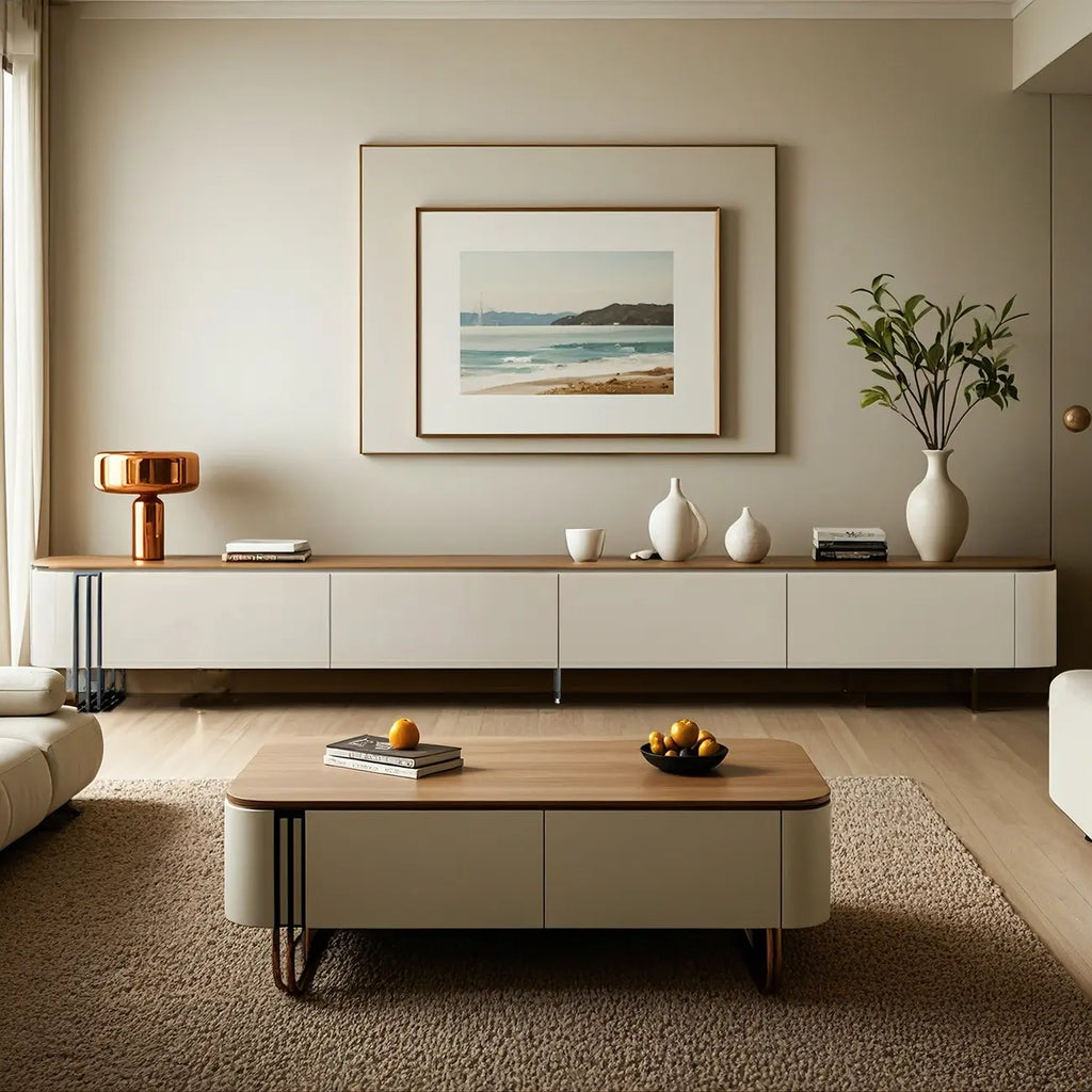 71 White Modern Wood Long TV Stand with 4-Drawers Storage