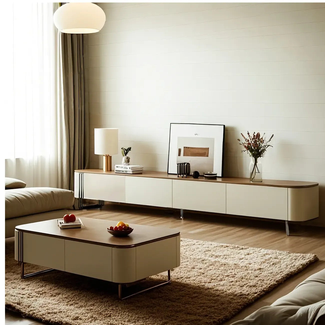 71 White Modern Wood Long TV Stand with 4-Drawers Storage