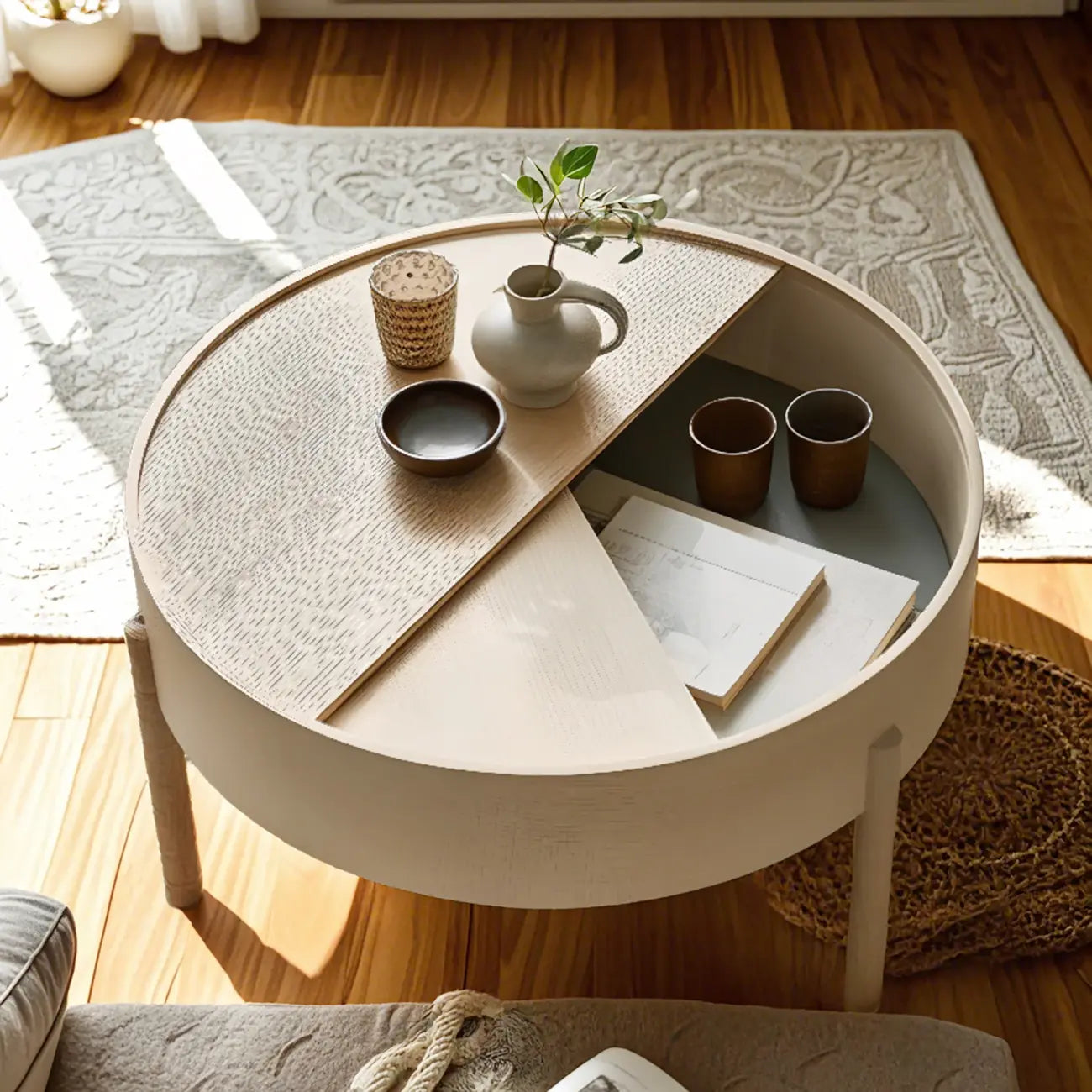 Scandinavian Indoor Round Coffee Table with Tray Top