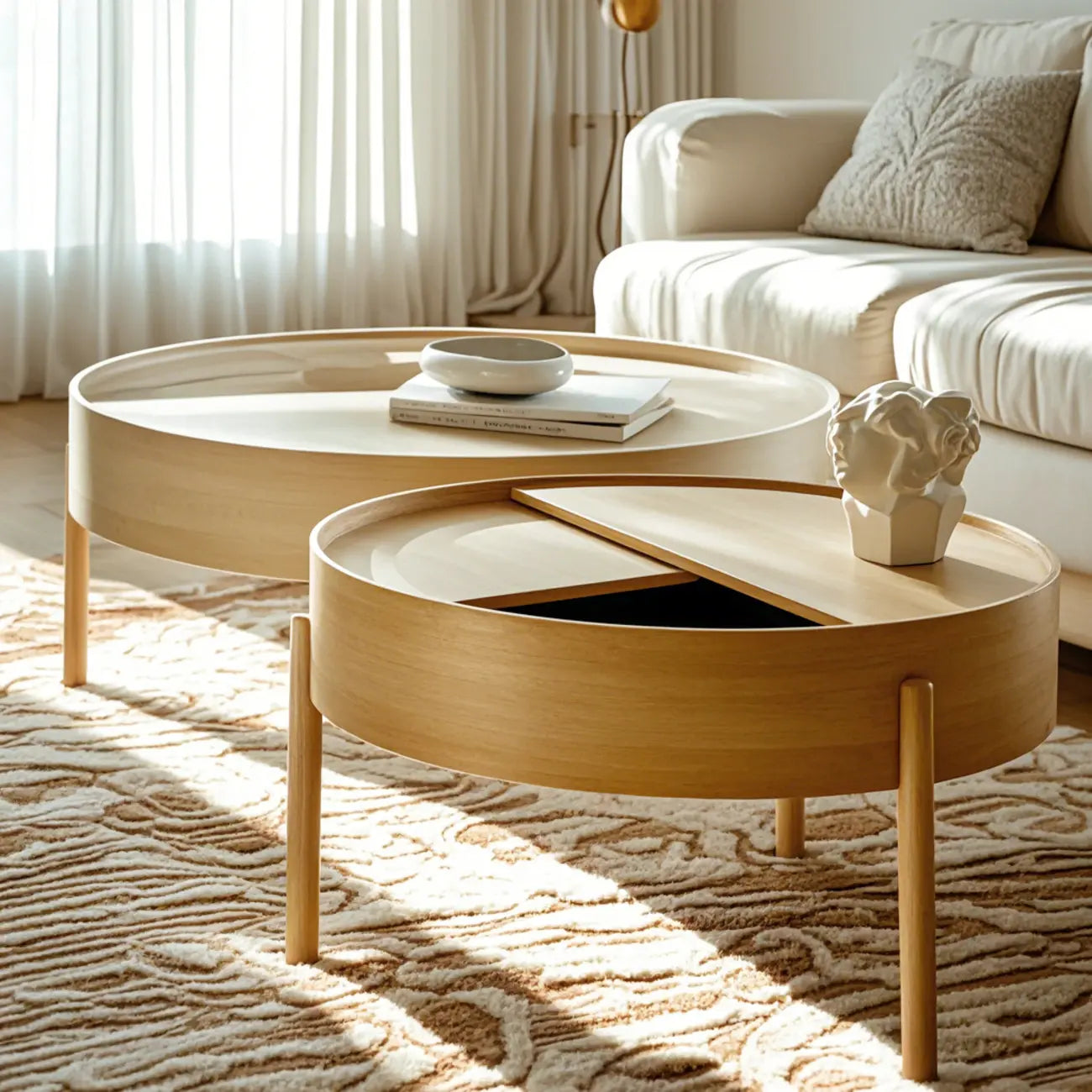 Scandinavian Indoor Round Coffee Table with Tray Top