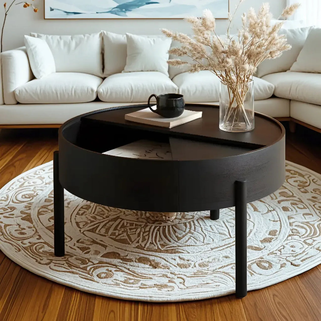 Scandinavian Indoor Round Coffee Table with Tray Top
