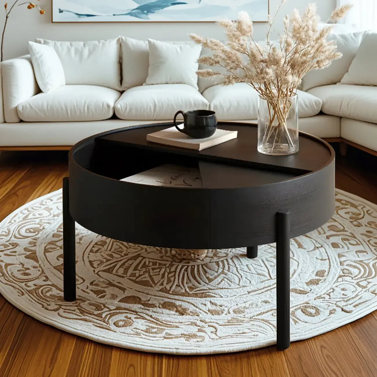 Scandinavian Indoor Round Coffee Table with Tray Top