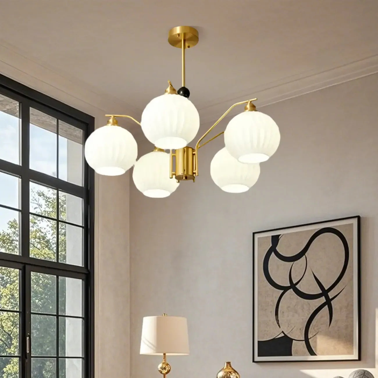 Modern 8-light Glass Globe Chandelier with Adjustable Height