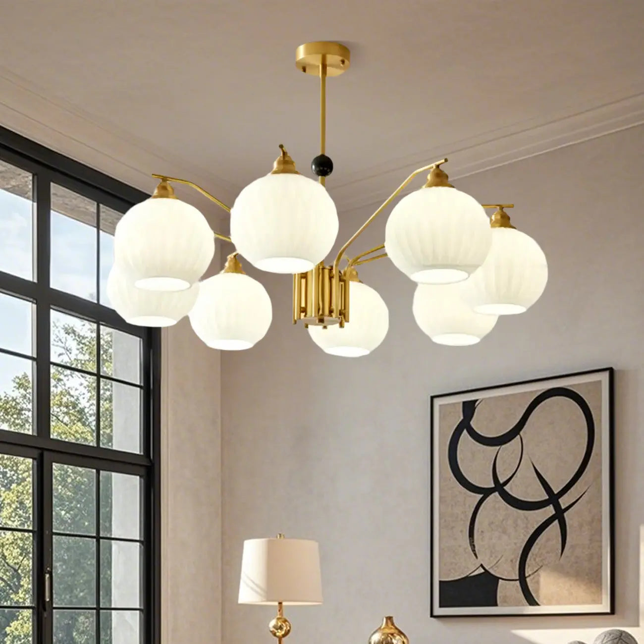 Modern 8-light Glass Globe Chandelier with Adjustable Height